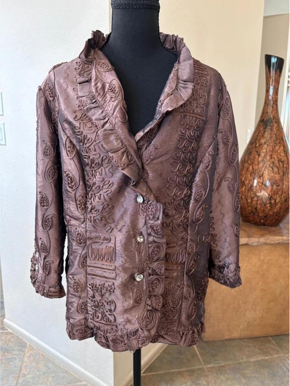Unique Chocolate Brown Textured Embellished Agora Top Large
